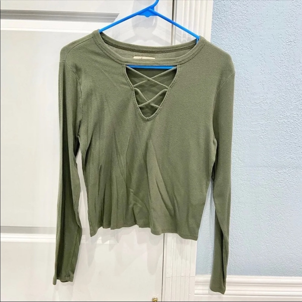 Hollister Olive Green Cut Out Front Long Sleeve